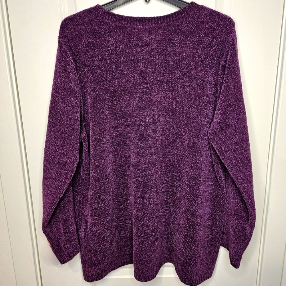 Cherokee Sweater Plus Size 1X Purple Chenille V-Neck Cozy Soft Plush Casual Warm - Picture 3 of 7